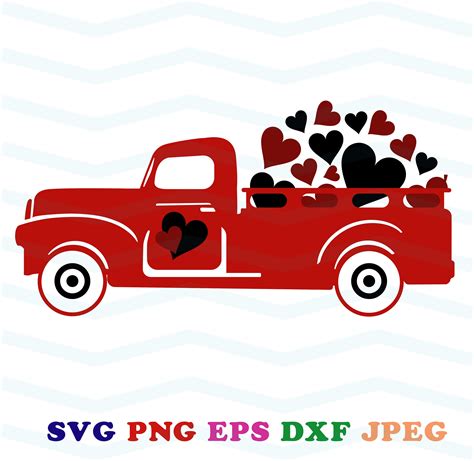 Red Truck Svg Valentine Clip Art Love Svg Hearts Etsy