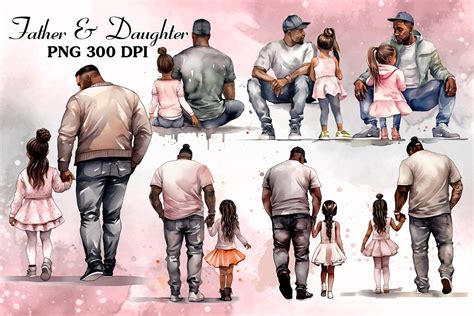 Black Father and Daughter Watercolor Graphic by Cat Lady · Creative Fabrica