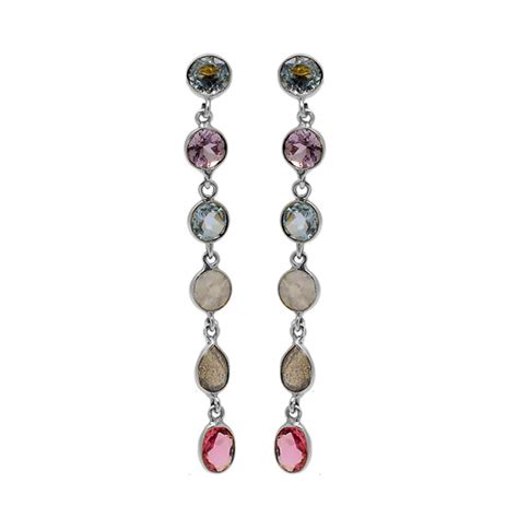 Bezel Setting Multi Color Gemstone 925 Sterling Silver Gold Plated Dangle Earrings