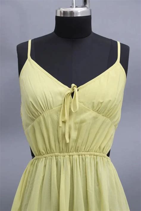 Plain Yellow Beautiful Tiered Dress With Back Smocking Western Wear At