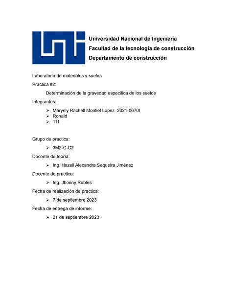 Informe 2 espero lees ayude Universidad Nacional de Ingeniería