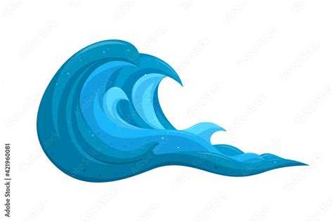 Tsunami waves. Seawater wave motion causing flood. Cartoon vector ...