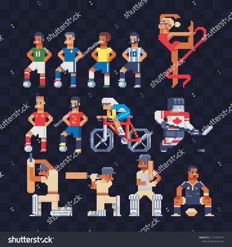 Different Sports Characters Pixel Art Set Stock Vector (Royalty Free ...