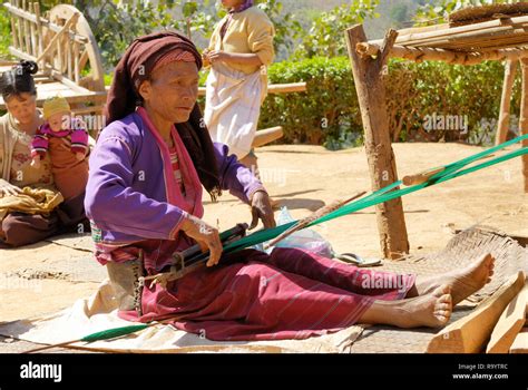 Woman Weaves Using A Traditional Loom People Of Palaung Tribe Kalaw