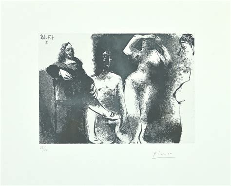 Pablo Picasso Homme Rembranesque Assis Chez Les Filles Etching By