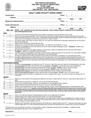 Fillable Online Wsp Wa Adult Care Facility Check Sheet Wsp Wa Fax