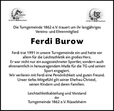 Traueranzeigen Von Ferdi Burow Vrm Trauer De