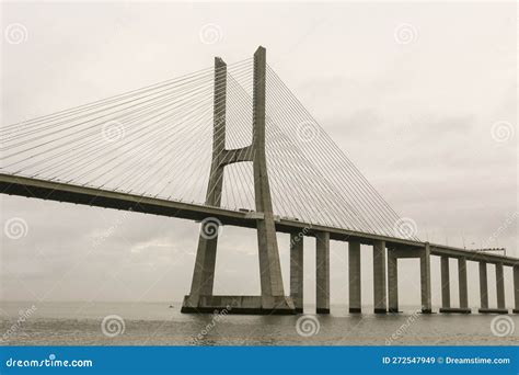 The Vasco Da Gama Bridge On A Cloudy Day Stock Image Image Of Famous