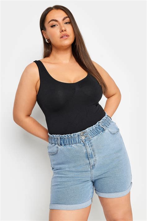 YOURS Plus Size Blue Elasticated Waist Stretch Denim Shorts Yours