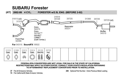 Walker Subaru Forester 2 5L 2000 Replacement Exhaust Kit