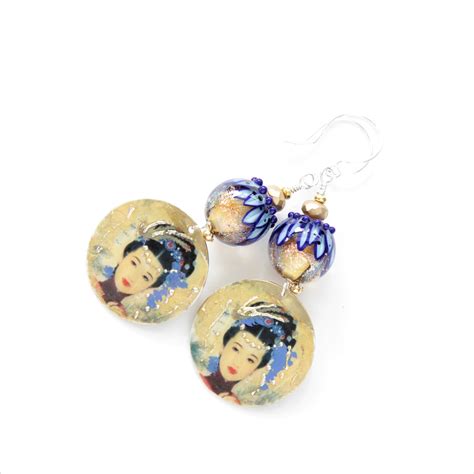 Gorgeous Japanese Geisha Inspired Earrings Made With Handmade Charms By