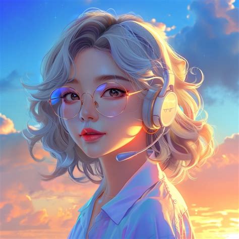 Anime Girl With Headphones And Glasses Looking At The Camera Generative Ai Premium Ai