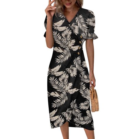 Mohiass 2024 Spring Summer Trendy Elegant Wrap V Neck Floral Boho Dressbeach Dresses For Women