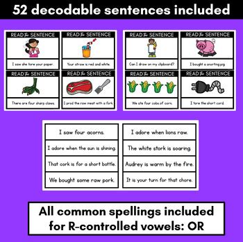 R Controlled Vowels Or Phoneme Decodable Sentences Read Match