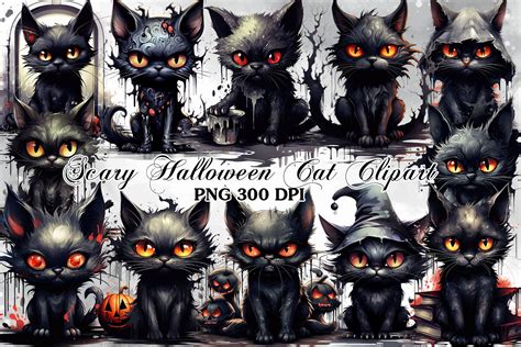 Scary Halloween Cat Watercolor Clipart Graphic by Cat Lady · Creative ...