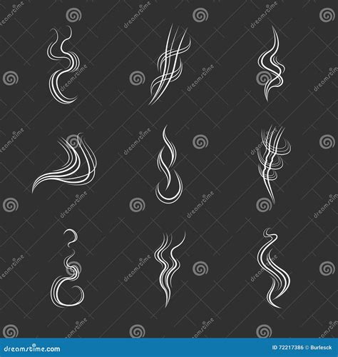 White Smoke Lines On Black Background Vector Set Stock Vector