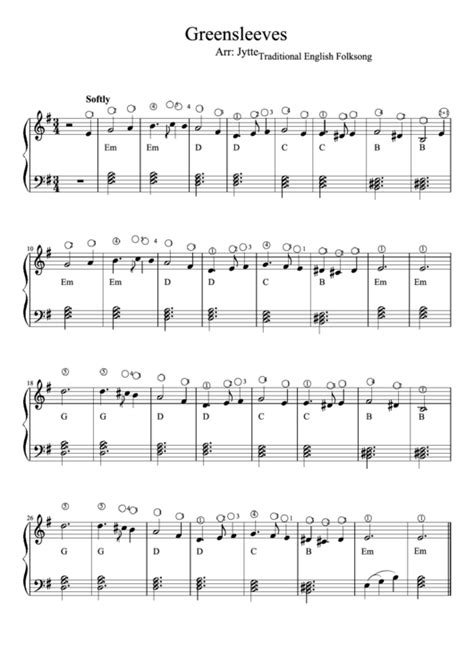 Greensleeves Piano Sheet Music Printable Pdf Download