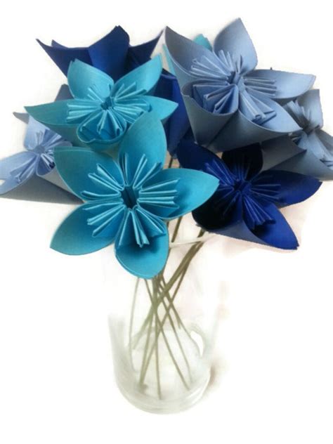 Ombre Blue Paper Flower Bouquet Origami Flowers Paper Etsy