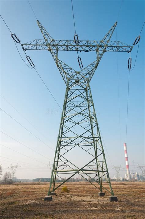 pylon  transmission power lines stock photo image  industry