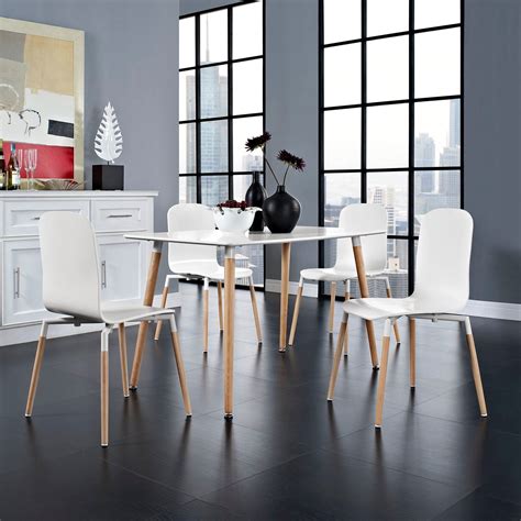 Stack Dining Chairs and Table Wood Set of 5