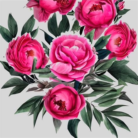 Floral Vintage Seamless Pattern With Pink Flower Peonies And Green