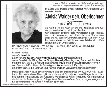 Traueranzeigen Von Aloisia Walder Trauer Bz