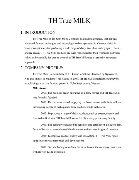 Assignment 1 Busm2565 Th True Milk 1 Introduction Th True Milk Or Th Joint Stock Company Is