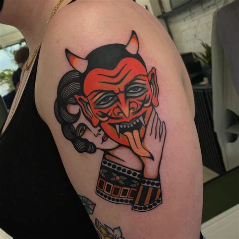 Devil mask lady, done at Minhwa Tattoo Co. in Toronto, ON. Check out ...