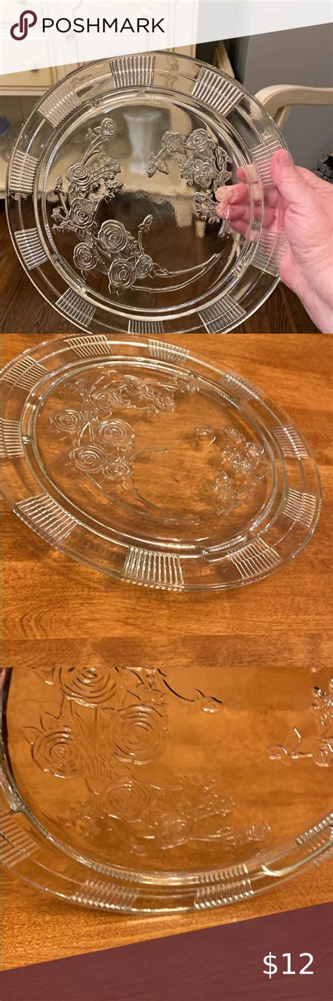 Federal Glass Sharon Cabbage Rose Clear Glass Footed Cake Plate 1930 S Footed Cake Plate