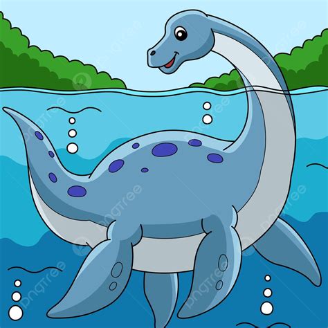 Plesiosaurus Dinosaur Colored Cartoon Illustration Wild Hand Drawn