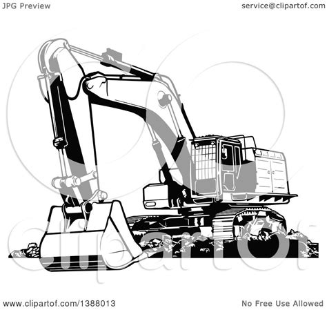 Clipart of a Black and White Excavator Machine - Royalty Free Vector ...