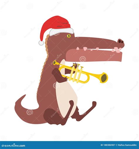 Cartoon Alligator Playing Trumpet. Vector Illustration Decorative ...