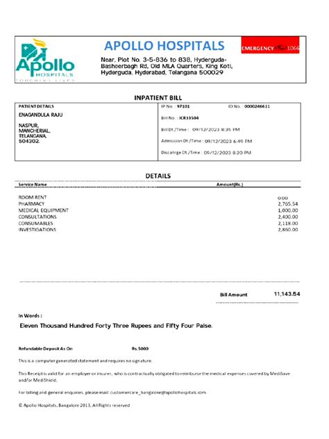 Apollo Hospitals Invoice | PDF