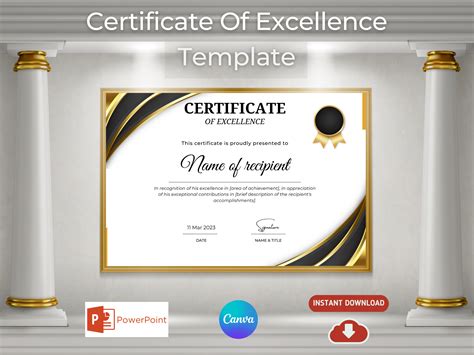 Editable Certificate Of Excellence Editable Certificate Template Powerpoint And Canva