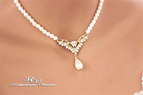 GOLD Pearl Jewelry Set Crystal Wedding Jewelry Set Rhinestone Jewelry