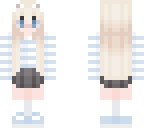 Girl White Blue Striped Shirt Skirt Blue Shoes Socks | Minecraft Skin