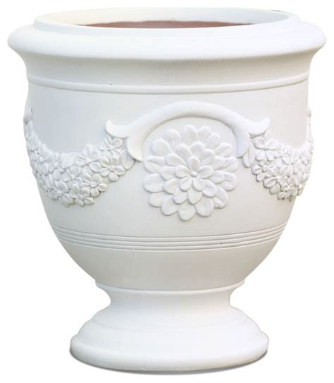 White Mgo Floral In H Urn Planter Traditional Outdoor Pots And