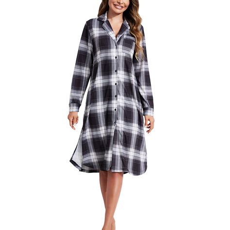 Baozhu Flannel Sleep Shirts For Women Button Down Long Sleeve Nightgown