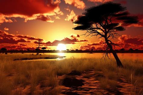 Premium AI Image | Sunset Over the Sable Grassland in East Africa