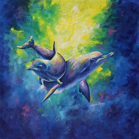 Original Painting: Vastu & Feng Shui Dolphin Painting