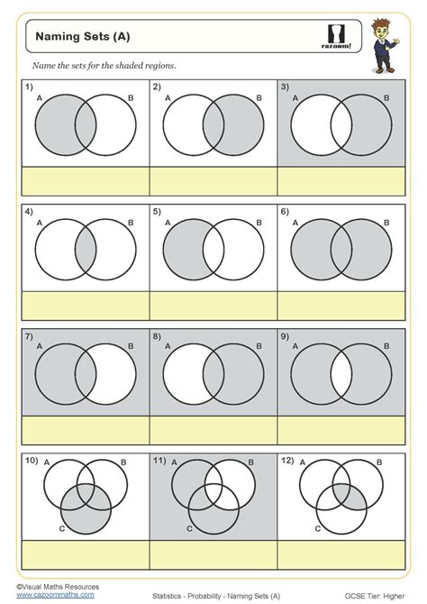 Naming Sets A Worksheet Cazoom Maths Worksheets