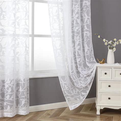 Amazon Ovzme Textured White Sheer Curtains Inch Length Panels