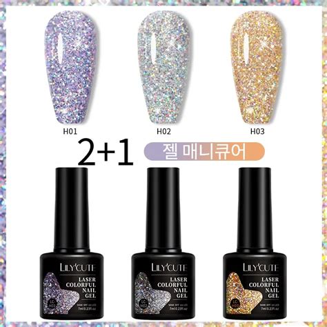 LILYCUTE 3Pcs Gel Polish Set 7ml Holographic Glitter Gel Nail Polish