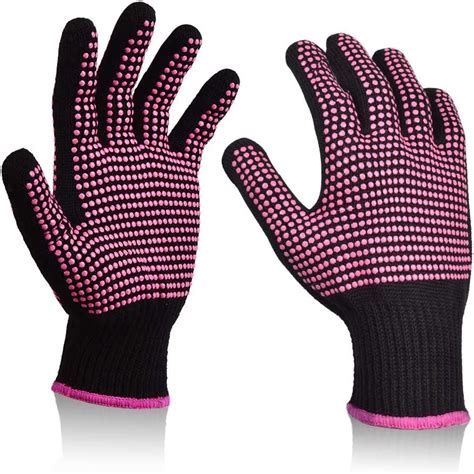 Heat Resistant Gloves With Silicone Bumps For Hair Styling Curling Iron