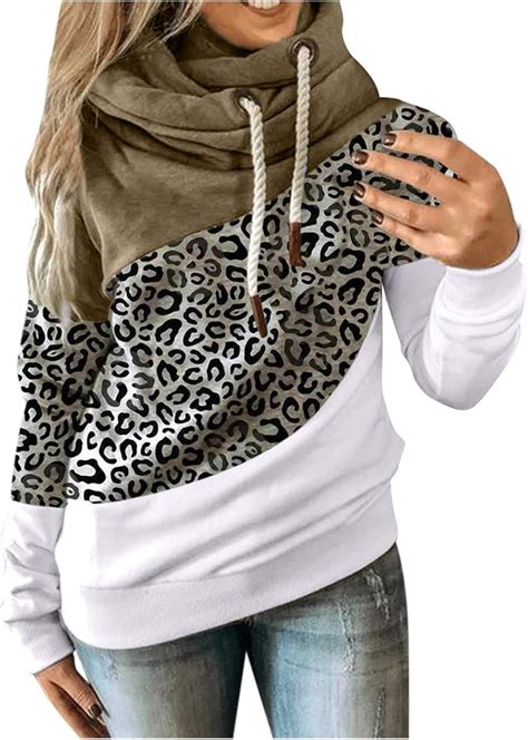 Cowl Womens Neck Top Pullover Hooded Drawstring Sweatshirts Casual