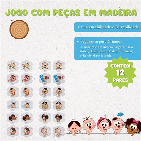 Jogo Da Memória Infantil Turma Da Mônica Baby 24 Peças Em Madeira Jogo