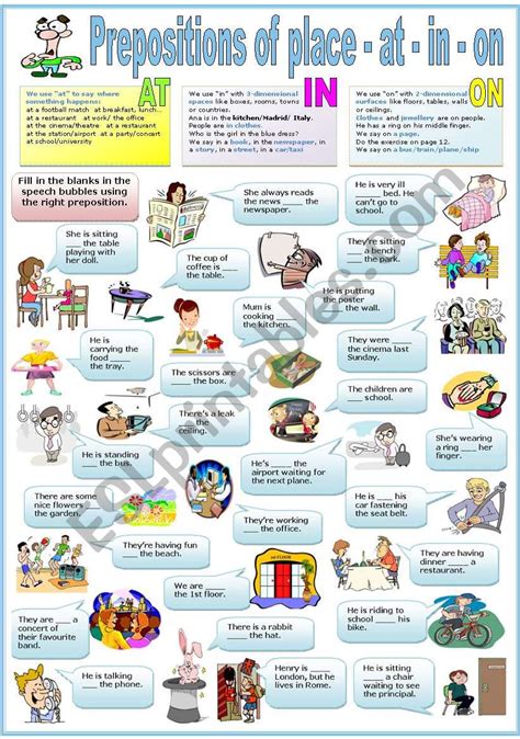 Prepositions Of Place At In On Esl Worksheet By Katiana