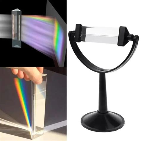 Optical Glass Triple Triangular Prism With Stand Physics Light Spectrum Tool Optical Element