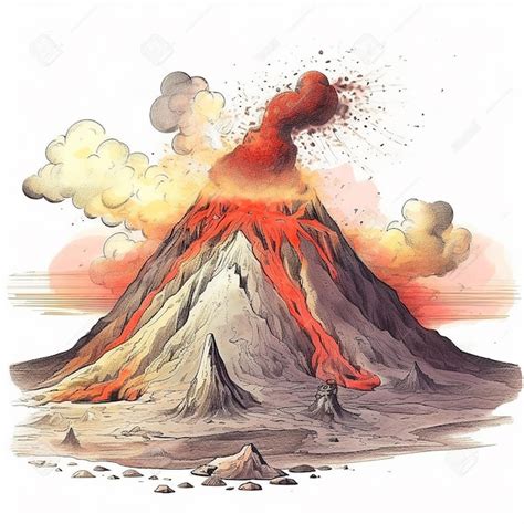 Un Dessin Dun Volcan Avec Un Volcan Et De La Fumée Qui En Sort