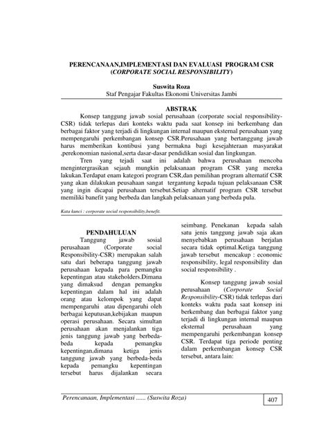 PDF PERENCANAAN IMPLEMENTASI DAN EVALUASI PROGRAM CSR CORPORATE